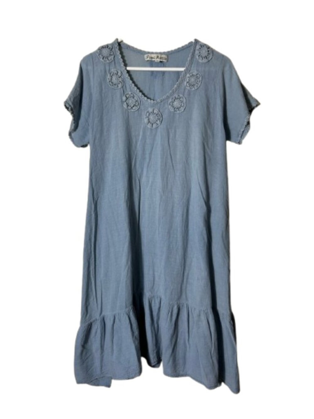 JP and Mattie blue lightweight crinkle cotton crochet shift dress womens S